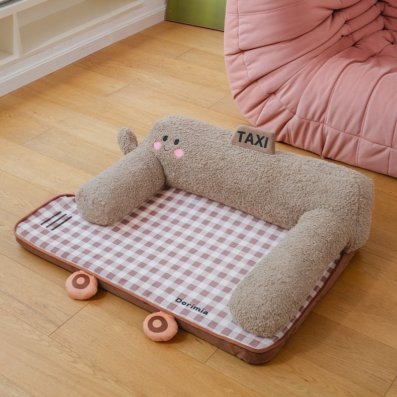 Smiley Sofa Pet Bed for Cats & Small Dogs - Coffee Plaid
