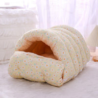 Yellow floral puffy cat cave