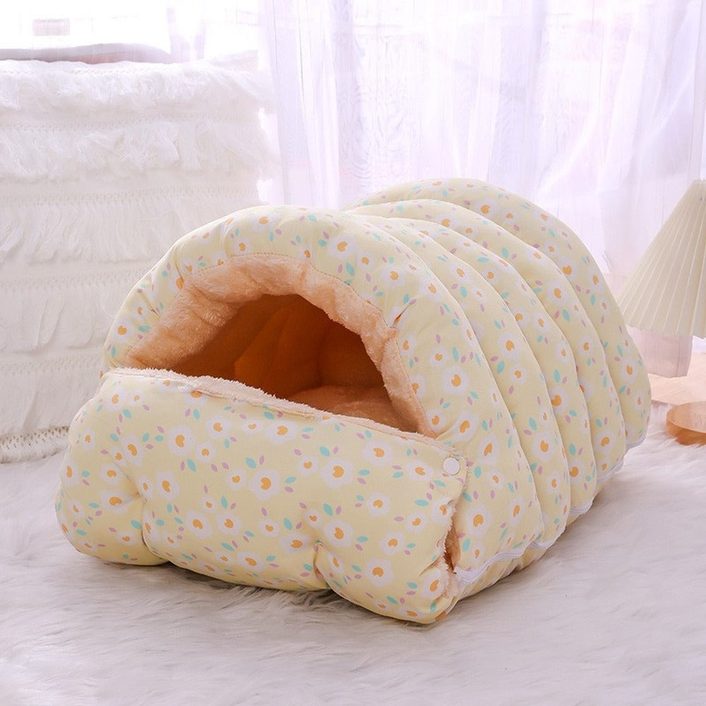 Yellow floral puffy cat cave