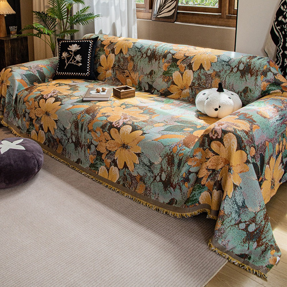 Woven Floral Tapestry Sofa Cover