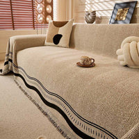 Herringbone Chenille Sofa Cover with Wave Border
