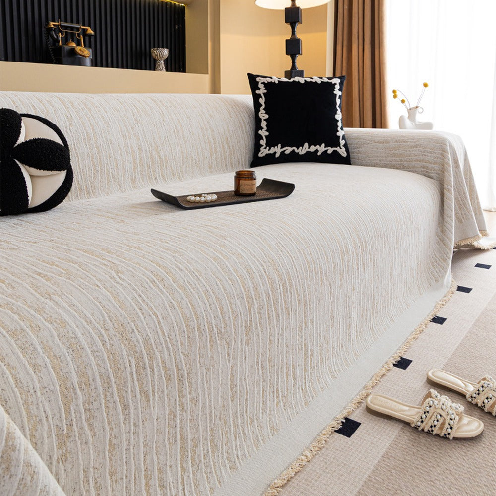 Herringbone Chenille Sofa Cover with Wave Border