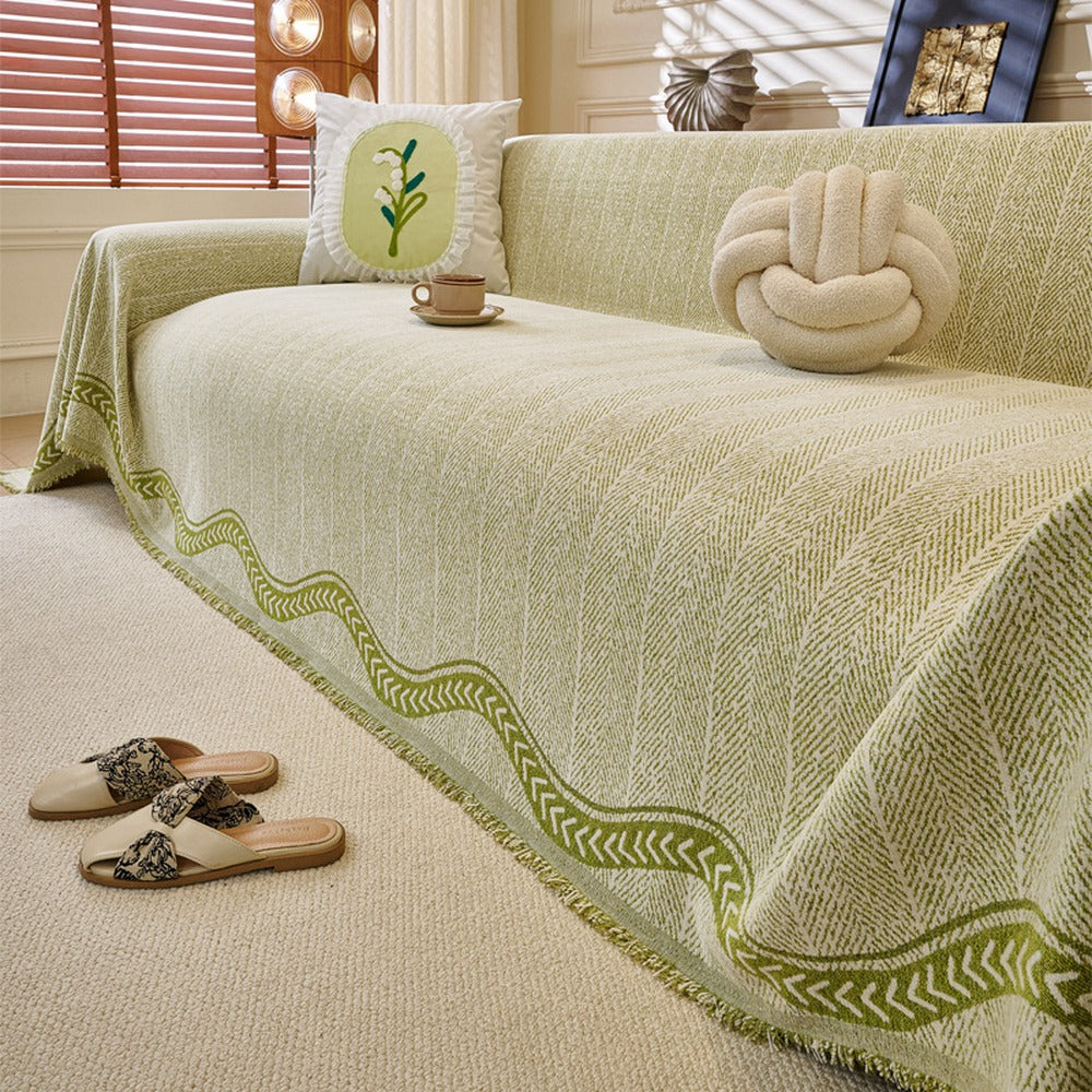 Herringbone Chenille Sofa Cover with Wave Border