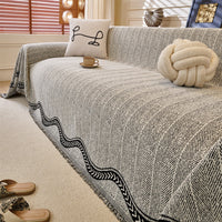 Herringbone Chenille Sofa Cover with Wave Border
