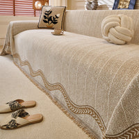 Herringbone Chenille Sofa Cover with Wave Border