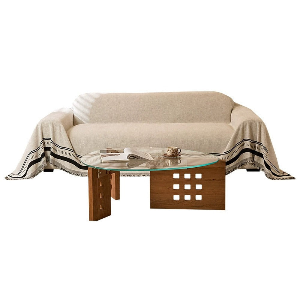 Herringbone Chenille Sofa Cover with Wave Border