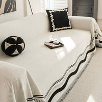 Herringbone Chenille Sofa Cover with Wave Border