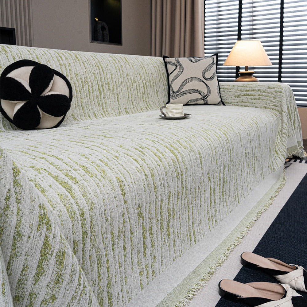 Herringbone Chenille Sofa Cover with Wave Border
