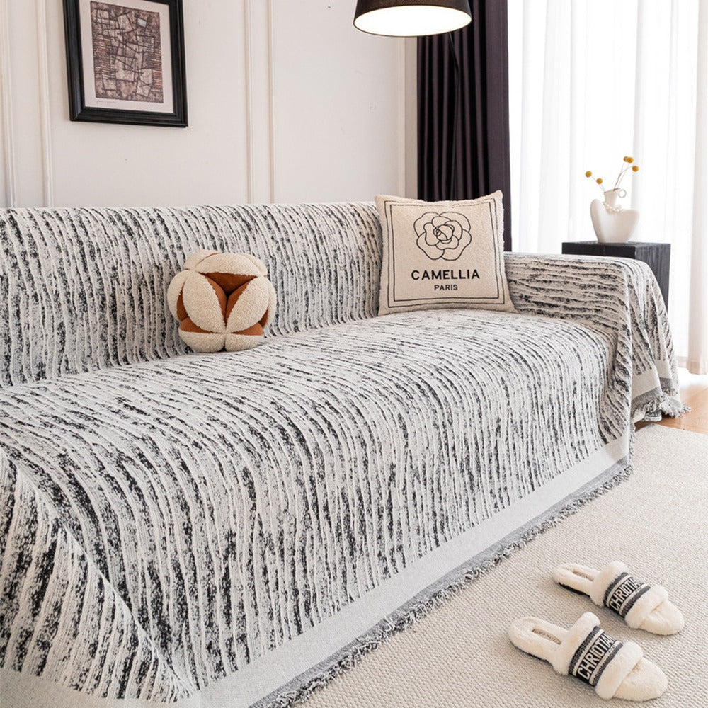 Herringbone Chenille Sofa Cover with Wave Border