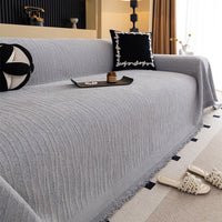Herringbone Chenille Sofa Cover with Wave Border
