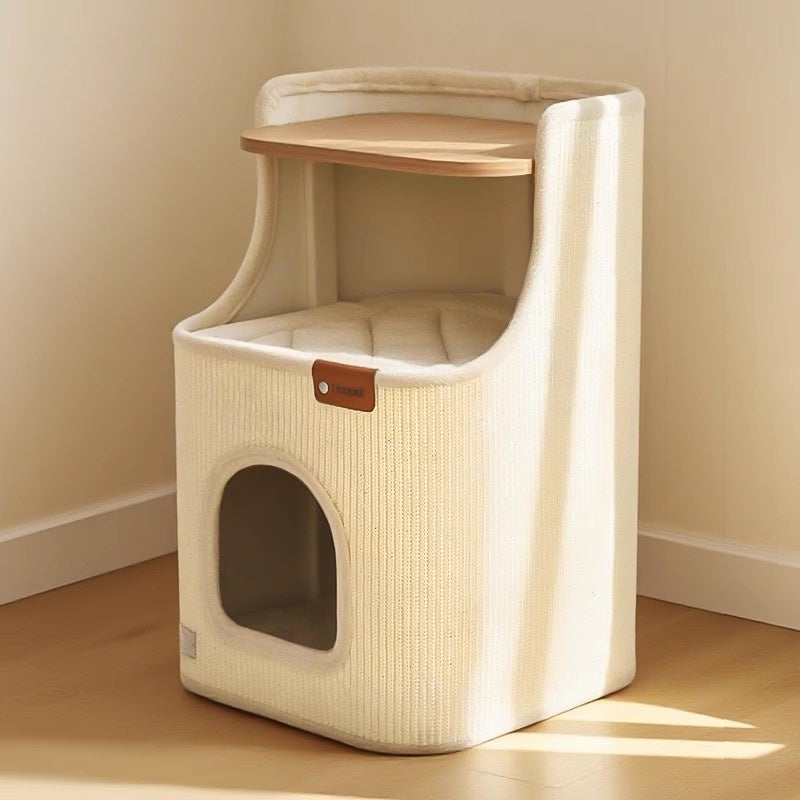 Square sisal barrel cat bed with double layer scratcher
