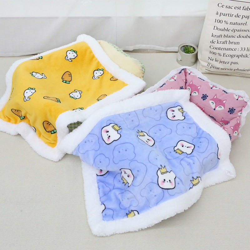 Double-Sided Flannel & Sherpa Pet Blanket, Cozy Cartoon Cat Throw