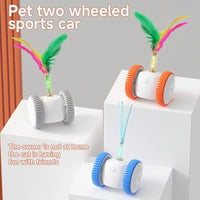 Automatic Two-Wheel Cat Car Toy with Feather Wand, Self-Righting Rechargeable Teaser