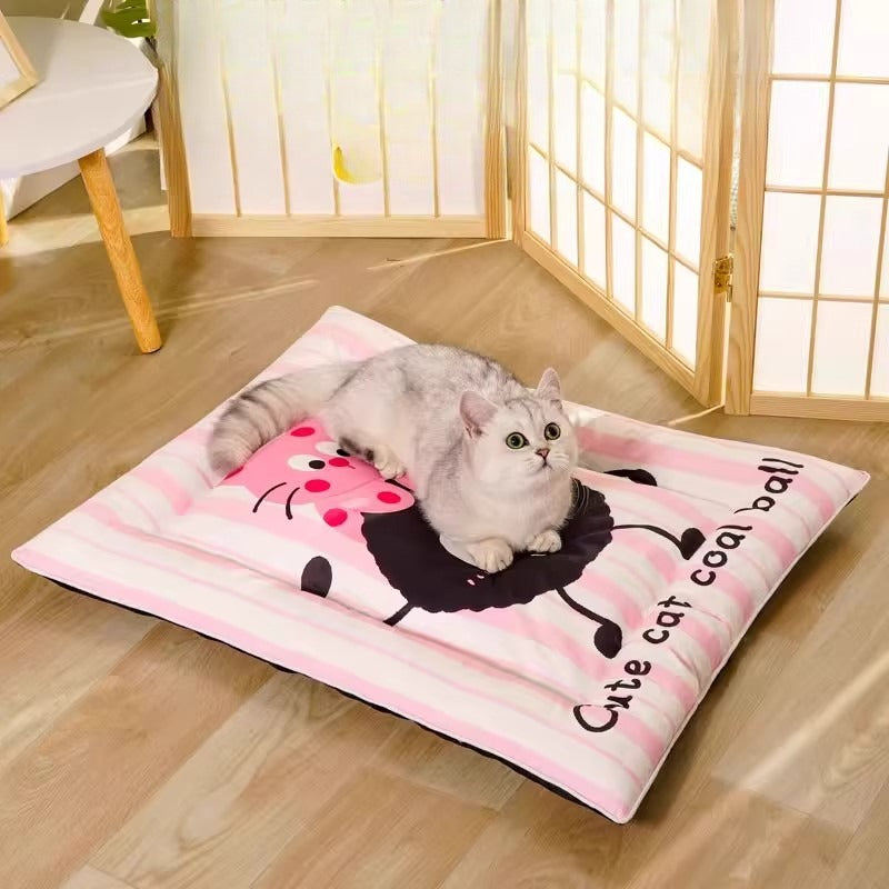 Waterproof Cartoon Pet Sleeping Mat, Cool Washable Cat & Dog Bed Pad