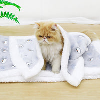 Double-Sided Flannel & Sherpa Pet Blanket, Cozy Cartoon Cat Throw