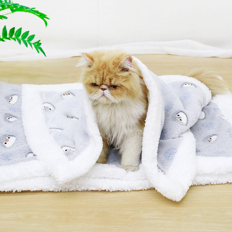 Double-Sided Flannel & Sherpa Pet Blanket, Cozy Cartoon Cat Throw