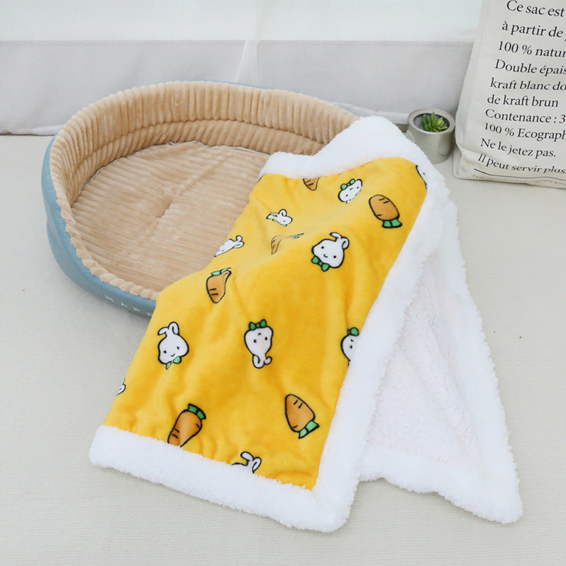 Double-Sided Flannel & Sherpa Pet Blanket, Cozy Cartoon Cat Throw