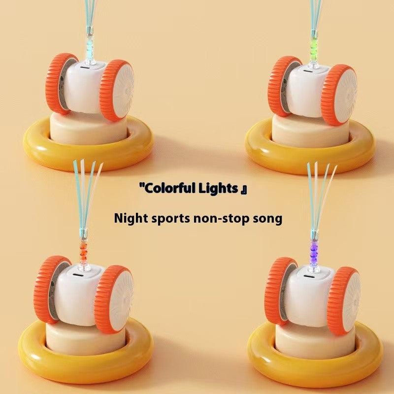 Automatic Two-Wheel Cat Car Toy with Feather Wand, Self-Righting Rechargeable Teaser