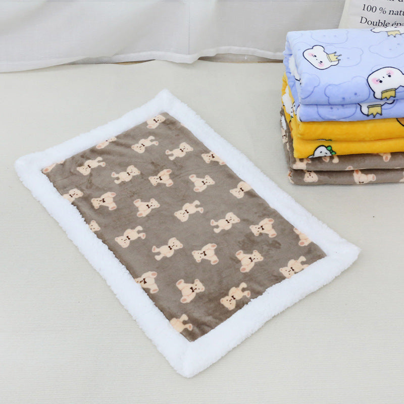 Double-Sided Flannel & Sherpa Pet Blanket, Cozy Cartoon Cat Throw