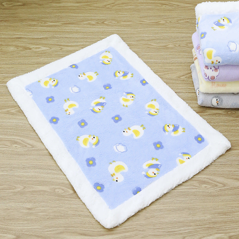 Double-Sided Flannel & Sherpa Pet Blanket, Cozy Cartoon Cat Throw
