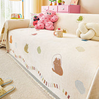 Cream Kitty chenille sofa cover with cat motifs