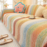 Rainbow striped chenille sofa cover