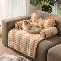 Ribbed Plush Couch Cover Pet Bed with Bow Pillow & Side Rolls