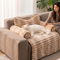 Ribbed Plush Couch Cover Pet Bed with Bow Pillow & Side Rolls
