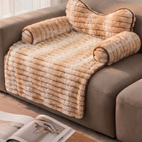Ribbed Plush Couch Cover Pet Bed with Bow Pillow & Side Rolls
