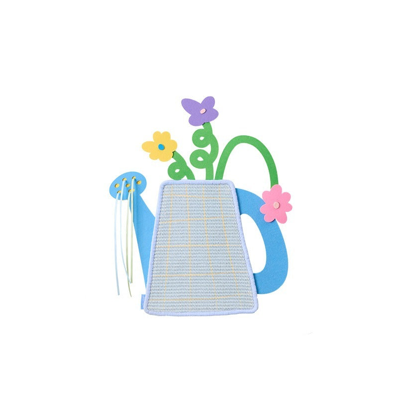 Flower Watering Can Cat Scratch Pad, Self-Adhesive Sisal Wall Scratcher with Ribbon Tassels