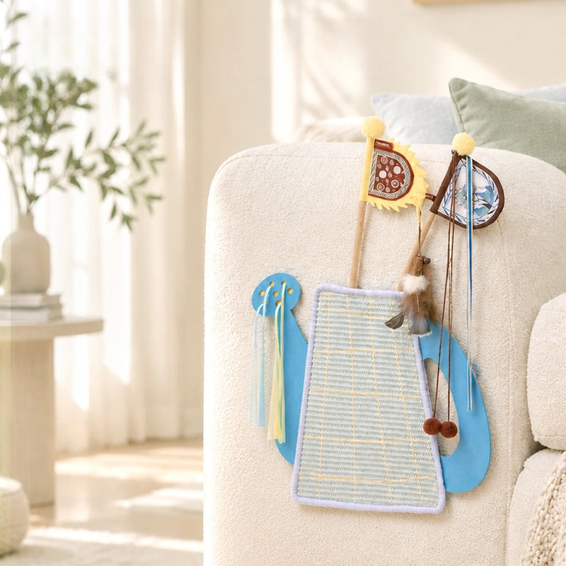Flower Watering Can Cat Scratch Pad, Self-Adhesive Sisal Wall Scratcher with Ribbon Tassels